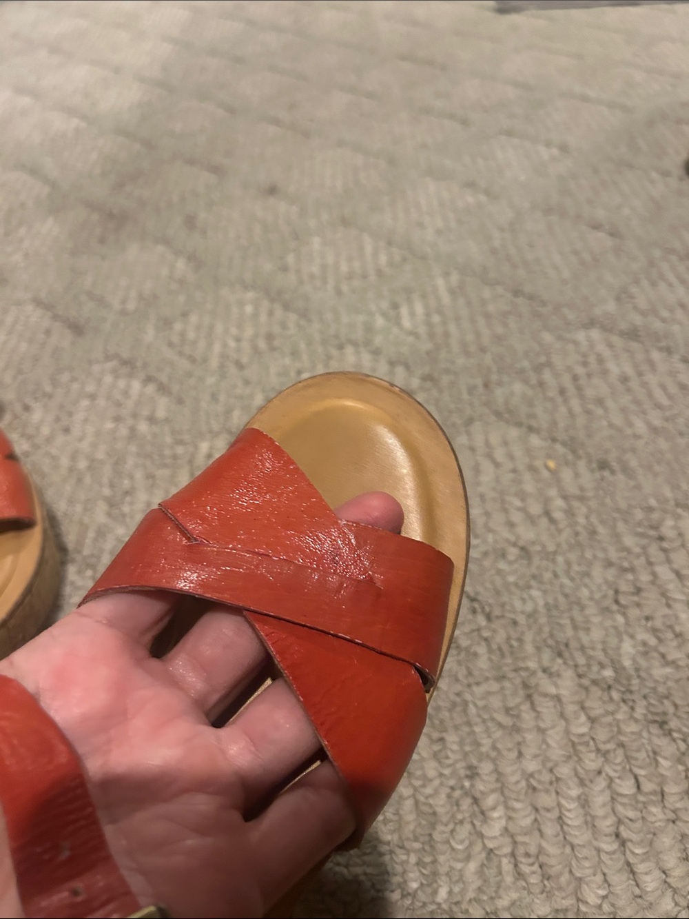 Kork-Ease Women's Red Leather Cork Wedge Sandals - Picture 7 of 13
